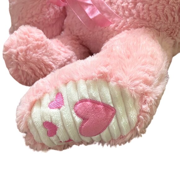 Valentine Pink Teddy Bear Plush 14" Smiling Hearts Love Gauzy Bow Girl Gift - Picture 7 of 10